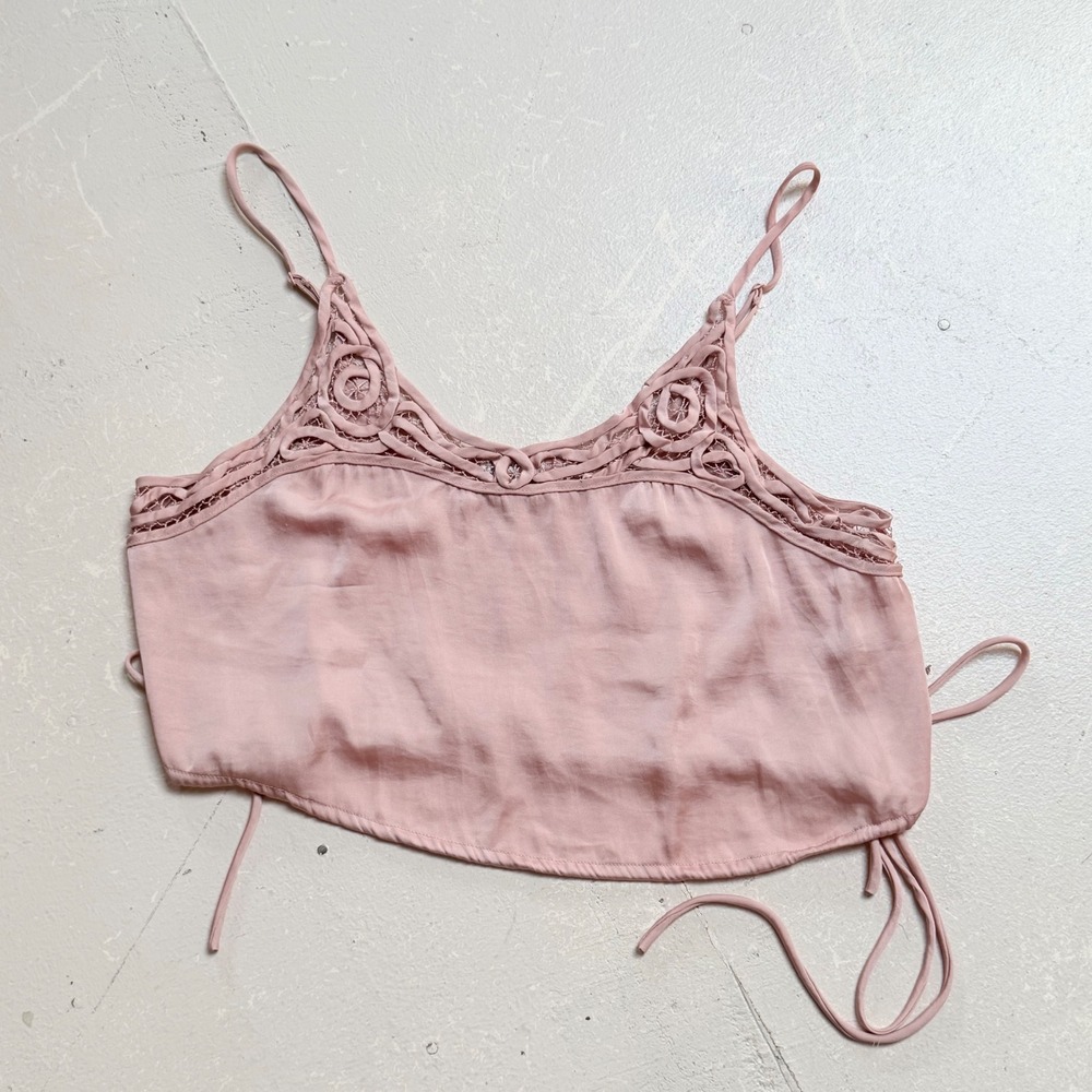 Intimately Free People Crochet Rose Crop Cami Top Pink Side Tie Medium